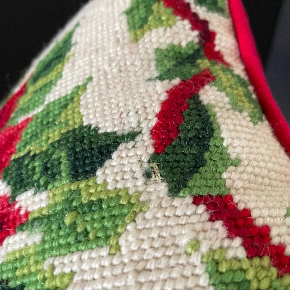 Poinsettia Needlepoint Holiday Pillow